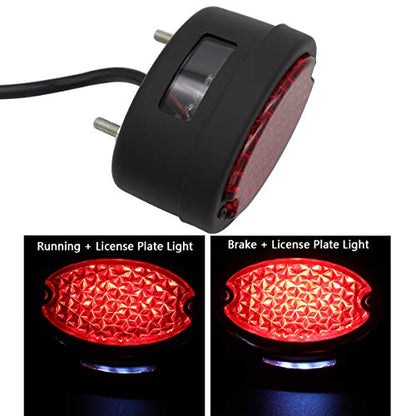 FATECIM Motorcycle Custom Oval-shaped LED Tail Light Cat Eye Rear Running Light Brake Light Stop Light Red Lens Integrated License Plate Lamp Universal Fit for Motorcycle/Cruisers/Bikes(Black) - color: 3035-Black