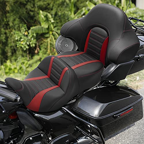HR3 Wrap Around Backrest Pad for King Trunk Chopped Trunk Compatible with 2014-later Harley Touring Road King Road Glide Street Glide Electra Glide (Red Stitches) - color: Red Stitches