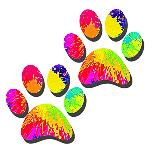 2 Pack 5.1" Rainbow Tie Dye Cat Dog Pawprint Reflective Vinyl Car Decals Stickers Van Trucks Women Men Motorcycle Laptop Decals Skateboard Bike Bumper Window - color: Paw-1