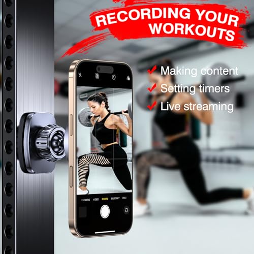 Romuto Magnetic Phone Holder for Gym Mag Safe Phone Holder【Dual Grip】 Gym Phone Holder Magnet Phone Camera Mount for Gym Accessories for Mothers Gift Attach to Metal Surface with iPhone 17 Pro Max 16