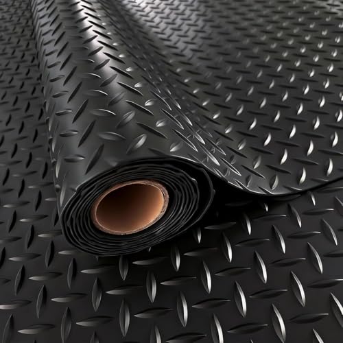 StellarStar 4x25 FT Garage Floor Mat, 2.8mm Thickened PVC Diamond Plate Garage Mat with 20PCS Tapes, Rubber Flooring Rolls for Under Car, Non-Slip Rubber Motorcycle Mat for Golf Cart, Trailer, Black - color: Black, size: 4x25 FT