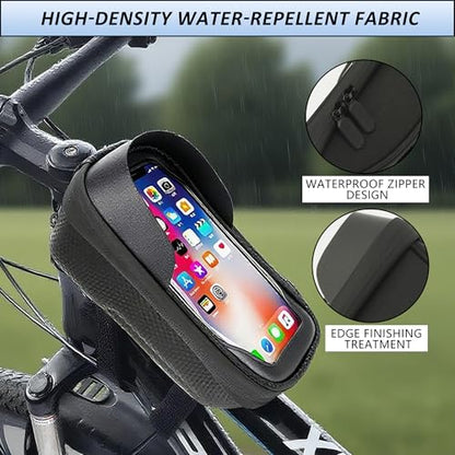 Phone Mount for Bike, Waterproof Bicycle Phone Holder Bag with Sun Visor, Touchscreen Phone Case Fits Up to 7.2 Inch Phones, Bike Frame Bag for Cycling Accessories
