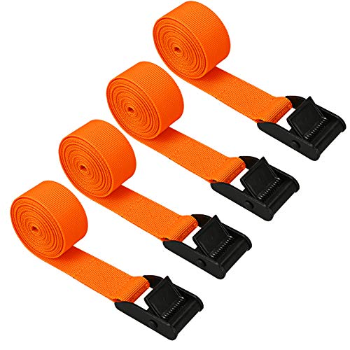 Lashing Strap Short Orange 1" x 6.5 ft, Cam Buckle Tie Down Straps Heavy Duty Secure Straps up to 700 lbs Capacity for Motorcycle,SUP, Kayak, Canoe, Surfboard, Cargo, Boat,Trailer, Luggage, Moving - color: Orange 4pcs