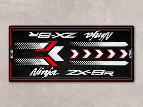 MPM Motorcycle Mat for ZX-6R Washable Non - Slip Oil & Water Resistant Parking Pitmat for Garage, Showroom, Wo | Pearl Robotic White - Metallic Graphite Gray - Size 2: 102 x 47/260 x 120 cm