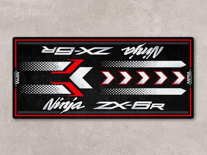 MPM Motorcycle Mat for ZX-6R Washable Non - Slip Oil & Water Resistant Parking Pitmat for Garage, Showroom, Wo | Pearl Robotic White - Metallic Graphite Gray - Size 2: 102 x 47/260 x 120 cm