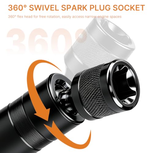 14mm&16mm Magnetic Swivel Spark Plug Socket Set- Thin Wall 3/8" Drive 12 Point Standard Spark Plug Sockets Removal Tool - CR-V Steel Made For Motorcycle, Car, SUV, BMW, Nissan, Mini, Mercedes (Black) - color: Black