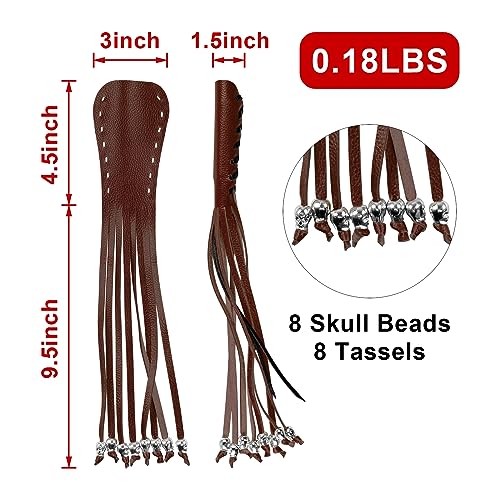 Motorcycle Lever Cover PU Leather Fringed Brake Clutch Covers Universal Grip Tassels Motorcycle Handlebar Covers with Skull Beads - color: Brown