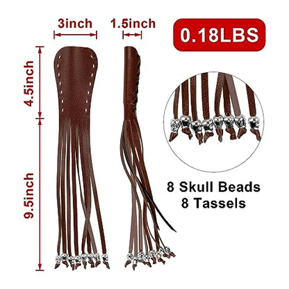 Motorcycle Lever Cover PU Leather Fringed Brake Clutch Covers Universal Grip Tassels Motorcycle Handlebar Covers with Skull Beads - color: Brown