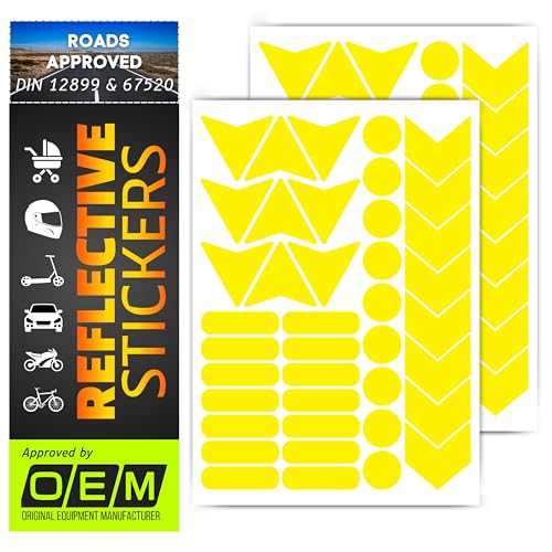 DIN67520 ECE104 Made with Ora FOL 5600 reflectors, Reflective Tape Sticker, Waterproof Trailer, Children's car, Motorcycle, Helmet, Rims, Bicycle, Cat's Eye Reflection, 80 Pieces (Yellow) - color: Yellow