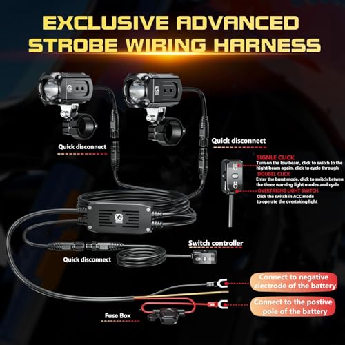 Kewig Motorcycle Auxiliary LED Light Kit Driving Spotlights White/Amber Fog Light with Mount Brackets Wire Harness Waterproof 60W Offroad Work Lights Compatible with Motorcycle J-eep Car Truck (Black) - color: Black