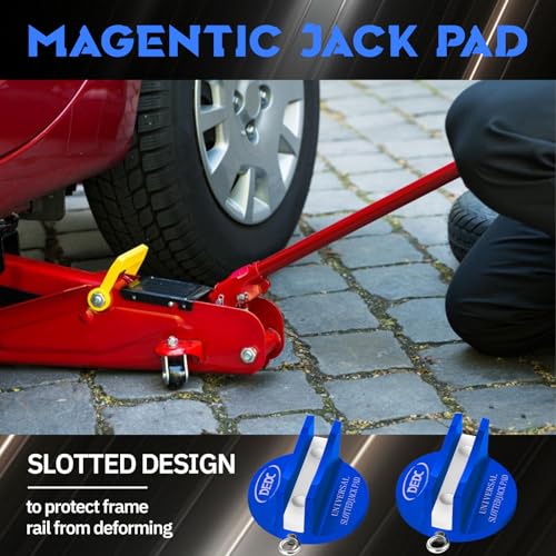 DEDC Universal Pinch Weld Jack Pad 2 Pcs Blue, Magnetic Aluminum Jacking Puck Frame Rail Protecotr with 2 Reminder Streamers, Garage Accessories for Mechanics - size: Blue 2 Pcs with 2 Reminders