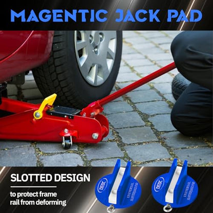 DEDC Universal Pinch Weld Jack Pad 2 Pcs Blue, Magnetic Aluminum Jacking Puck Frame Rail Protecotr with 2 Reminder Streamers, Garage Accessories for Mechanics - size: Blue 2 Pcs with 2 Reminders
