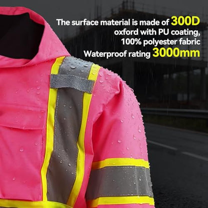 KARXICIY ZUJA Hi Vis Reflective Safety Jacket for Men Women Construction Jacket with Hood High Visibility Safety Rain Jacket - color: Pink - Thickening, size: Small