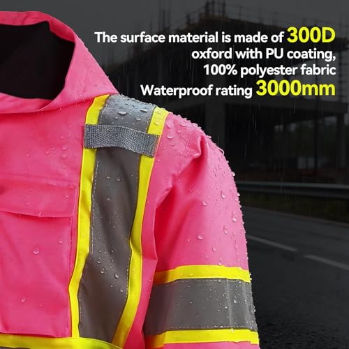 KARXICIY ZUJA Hi Vis Reflective Safety Jacket for Men Women Construction Jacket with Hood High Visibility Safety Rain Jacket - color: Pink - Thickening, size: 4X-Large