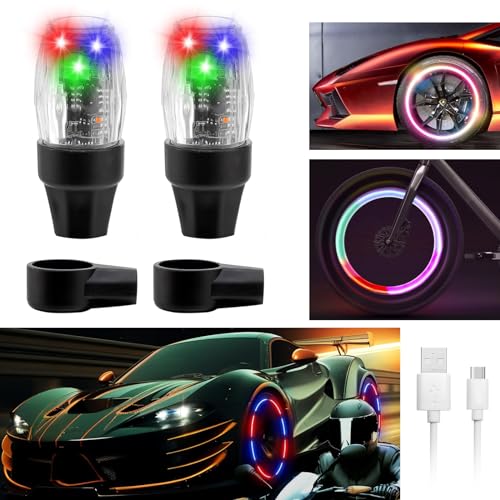 2 PCS Tire Valve Light Colorful LED Car Wheel Lights Waterproof Flash Lantern Tire Valve Stem Cap Lamp Automotive Decoration Accessories for SUV Truck Motorcycle Bike Bicycle (2 Colorful) - color: 2 Colorful