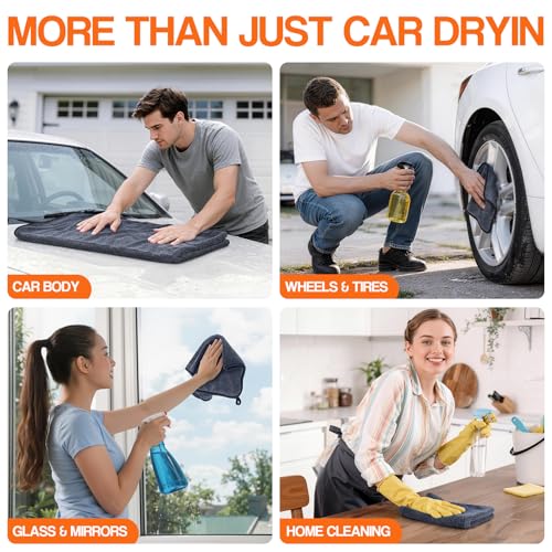 Bolant 4 Pack Twisted Loop Car Drying Towel, Microfiber Towels for Cars 24"x36", Reusable Shammy Quick Dry Cloth for Carwash, for Auto, Boat, RV, Garage & Home - color: Gray