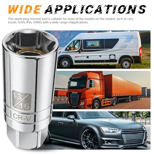 13/16'' Spark Plug Socket Set Thin Wall 12 Point 3/8" Drive Magnetic Spark Plug Removal Tool Compatible with Many European and Japanese Vehicles Universal Joint Swivel Socket (13/16inch 6-Point)