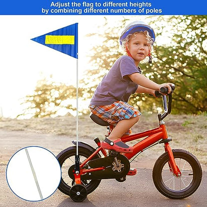Bike Safety Flag with Pole 2 Sets, 6-Foot Adjustable Height Sturdy Fiberglass Tear-Resistant Waterproof Orange Safety Flag (Blue + Reflective Strip) - color: Blue + Reflective Strip