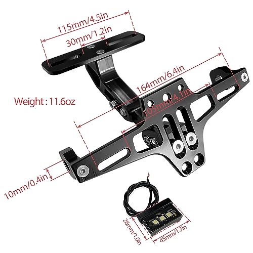 Sutekus Motorcycle License Plate Bracket License Plate Holder Mount Fender Eliminator Kit includes Plate Holder LED Light and Wrenches