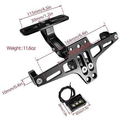 Sutekus Motorcycle License Plate Bracket License Plate Holder Mount Fender Eliminator Kit includes Plate Holder LED Light and Wrenches