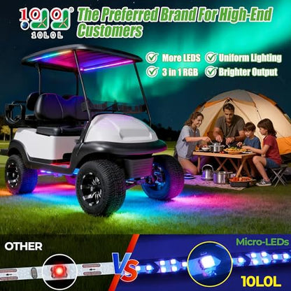 10L0L 6PCS Golf Cart Underbody Light Kit, Underglow LED Strip for EZGO Club Car Yamaha, 24 Modes Multicolor RGB Music Sync Waterproof, Canopy Lights Optional (6 Pack(4 Underbody and 2 Roof-Fishbone)) - style: 6 Pack(4 Underbody and 2 Roof-Fishbone)