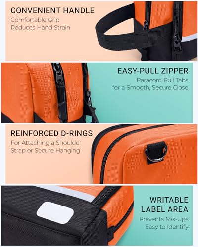 2 Pack Small Tool Bags Zipper Pouch for Organizing, with Adjustable Shoulder Strap & Carabiner, Utility Small Tool Pouch with Multi Pocket Compartments and Label Area (12" & 10") - color: Blue/Orange