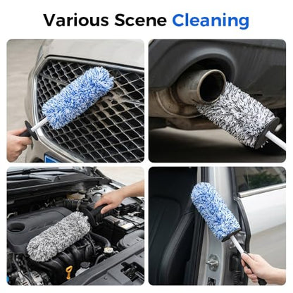 Wheel Barrel Cleaning Brush,2026 New Long Handle Microfiber Wheel Brush Car Duster,Lightweight Rim Detailing Tool for Narrow Spokes & Brake Calipers (Blue Brush/2pcs) - color: Blue Brush/2pcs