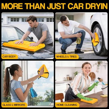 Bolant 4 Pack Twisted Loop Car Drying Towel, 36x24 in Car Towels Cleaning Supplies, Reusable Shammy Quick Dry Cloth for Carwash, for Auto, Boat, Kitchen, Windows & Bathroom（Yellow） - color: Yellow