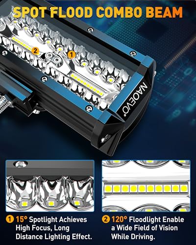 NAOEVO 7 Inch LED Light Bar, 720W 72,000LM Offroad Fog/Driving Lights LED Tractor Lights with Spot Flood Combo Beam, Waterproof LED Work Lights for Truck Boat ATV UTV, 6 Pcs (White) - size: 6 Pcs