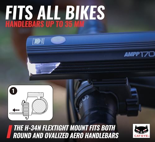 CATEYE AMPP USB Rechargeable Bike Light – High Visibility Super Bright OptiCube™ Headlight for Commuters, Road Cyclists & Mountain Bikers, Day & Night Riding Modes, IPX4 Waterproof, Tough & Durable - style: Ampp1700