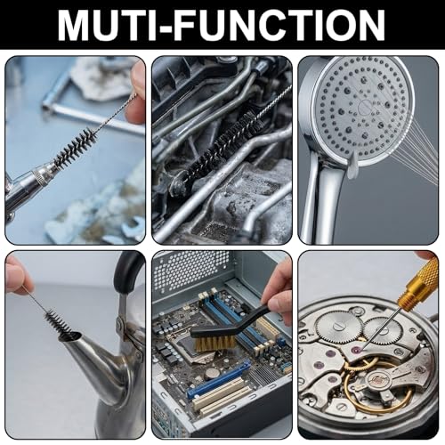 Carburetor Cleaning Kit Includes 7 Nylon Brushes, 23 Needles, 1 Single-Head Brush, 4 Cleaning Hooks, 1 Hexagonal Wrench, 1PC Scraper for Motorcycle ATV Chainsaw Welding Machine Small Engine
