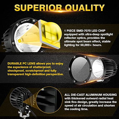 Auxbeam C4 Series Spot Beam Round LED Off-Road Light Pods 4-Inch 72W | Long distance spot lights, 4x4 automotive offroad lighting, Hood hinge bumper a-pillar mount, Auxiliary ditch light bars - color: C4 Series White LED Pods