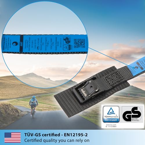 valonic ANT - Short Lashing Strap, Padded, 4 Pieces, 2.5 ft, 350lbs Breaking Strength, cam Buckle, Black - tie Down Straps for Bike Rack - size: 2.5 FT