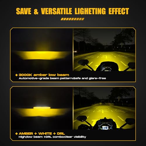 Future Eyes Motorcycle Fog Lights 120W LED Amber Auxiliary Driving Lights with DRL & Strobe, IP67 Waterproof Motorcycle Light for Night Riding, Off-Road, Dirt Bike, ATV, UTV, Golf Cart