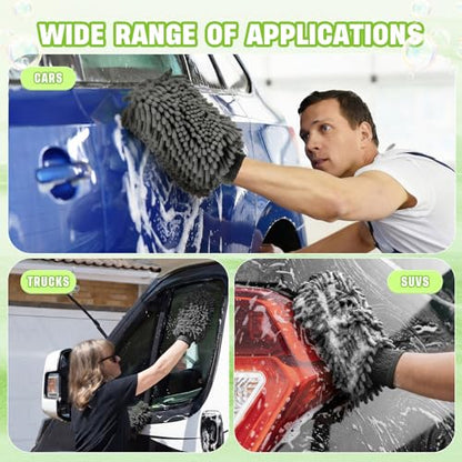 24 Pack Car Wash Mitt Bulk Microfiber, 10'' x 8'' Chenille Car Wash Mitt Gloves, Scratch Free Double Sided No Lint No Marks for Truck SUV and All Vehicle Surfaces (Grey) - color: Grey