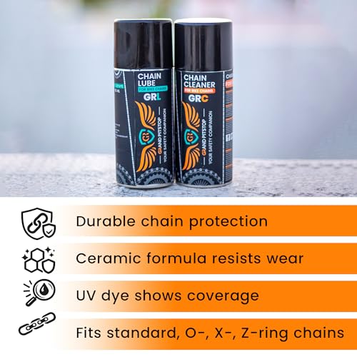 GRAND PITSTOP Chain Cleaner, Degreaser 160ml and Chain Lube, Greaser, 160ml Motorcycle Bike Chain Cleaner for all bikes Motorcycles, Super Durable - size: GR-Cleaner & Lube - 160ml