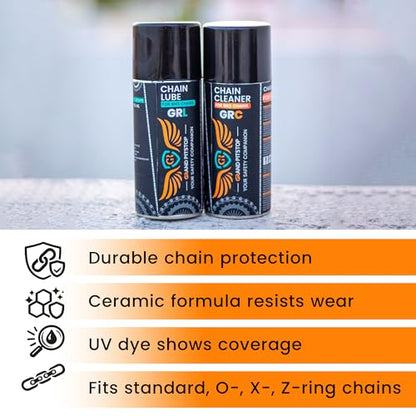 GRAND PITSTOP Chain Cleaner, Degreaser 160ml and Chain Lube, Greaser, 160ml Motorcycle Bike Chain Cleaner for all bikes Motorcycles, Super Durable - size: GR-Cleaner & Lube - 160ml