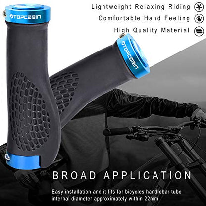 TOPCABIN Ergonomic Bike Grips - Widen Holding Rubber Grips with Aluminum LockGrips for Mountain & Road Bikes - color: (Aluminum Lock Plug+grips) Light blue 1 Pair