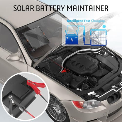 OYMSAE 10W 12V Solar Panel Car Battery Charger Portable Waterproof Power Trickle Battery Charger & Maintainer for Car Boat Automotive RV with Cigarette Lighter Plug & Alligator Clip - size: 10W