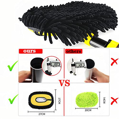 MVEQRRN Upgrade Car Wash Brush Mop with Long Handle,Chenille Microfiber Car Wash Brush Car Cleaning Brush Kit Car Wash Mop Supplies Car Washing Brush with Scratch-Free Replacement Head - color: Yellow-003