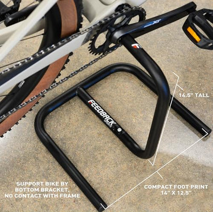 Feedback Sports | Scorpion Moto-Style Portable Bike Stand | Bottom Bracket Crankarm Support For Road, MTB, Cyclocross, E-Bike | 2 Piece | Black