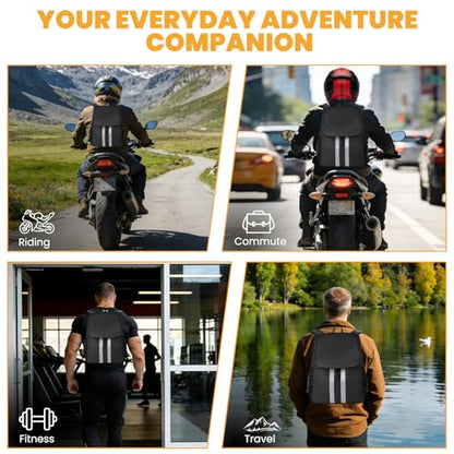 Motorcycle Backpack with Side Pockets,Waterproof Helmet Backpack,Reflective Large Capacity for Men & Women Commuting - color: Aterrimus