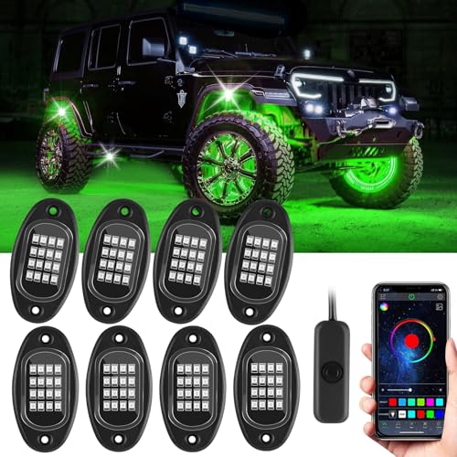 8 Pods Rock Lights, RGB LED Rock Lights APP Control Music Mode Multilcolor Waterproof Underglow kit for Trucks Car ATV UTV RZR SUV - size: 8 Pods Rock Light