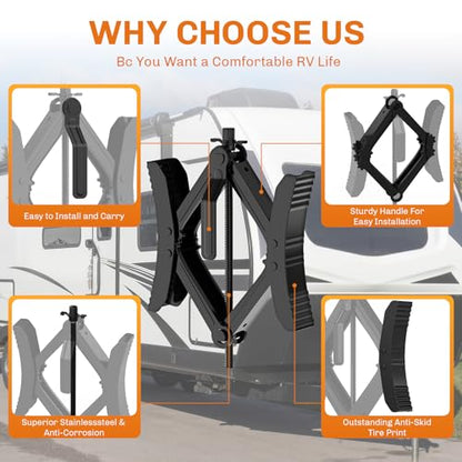 WELLUCK Camper Wheel Chock Stabilizer 2 Sets for RV Travel Trailer Heavy Duty X-Shaped RV Chocks Anti-Move Tire Wheel Chock, Fits 3.5" to 12" Wheel Gaps