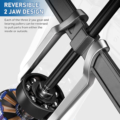 XIIW 2 Jaw Gear Puller Set, 4'' 6'' 8'' CR-V Steel Bearing Puller Gears Tool Adjustable, 2 Claws Puller Kit for Removal of Pulley Flywheel Bearings Gears - size: CR-V 2-Jaw Gear Puller 4'' 6'' 8''