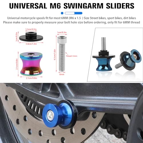 CHIFUN 2Pcs 6MM M6 X1.5 Motorcycle Swing Arm Spools Sliders CNC Aluminum Swingarm Spools Stand Screw Compatible with R1 R6 R3 MT07 MT09 FZ09 FZ10 MT03(Rainbow Titanium) - color: Rainbow Titanium, size: M6