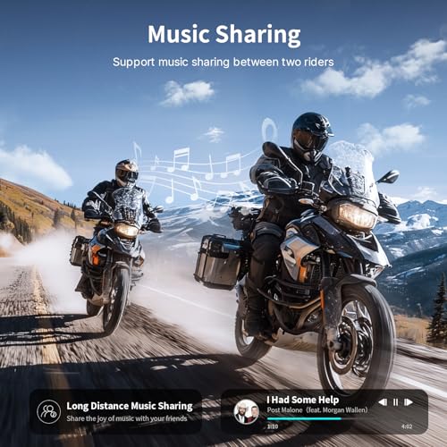 Fodsports T1 Motorcycle Bluetooth Intercom V5.4 with Music Share, One-Click Switching for 3 Functional Modes, 2-Way Helmet Communication Systems, FM/5 Stickers/Noise Cancellation/Stereo Music, 2 Pack - size: T1 2 Pack