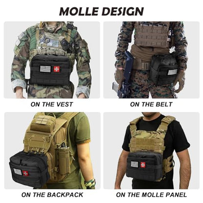 Jueachy Tactical Molle Pouch Large Admin Bag Utility Tool Pouches Molle Attachment EDC Pouches Expandable Molle Accessories Organizer Medical Pocket U.S.A Patch Included - color: Black Medical