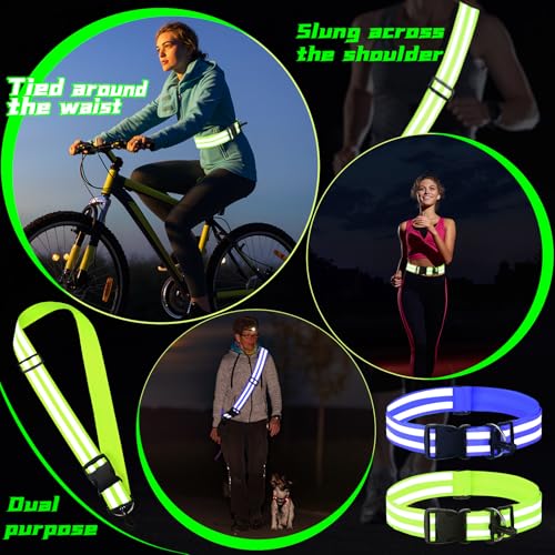 Saintrygo Reflective Sash for Walking at Night Running Gear Safety Reflective High Visibility Jacket Adjustable Sash for Walking Cycling at Night - color: Fluorescent Green,Blue