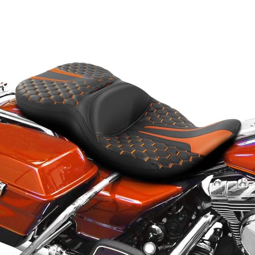 SLMOTO Driver Passenger Seat Cushion Fit For Harley Touring Electra Glide Ultra Classic Standard FLHTC 1997-2007 Black Orange - style: Orange and Black